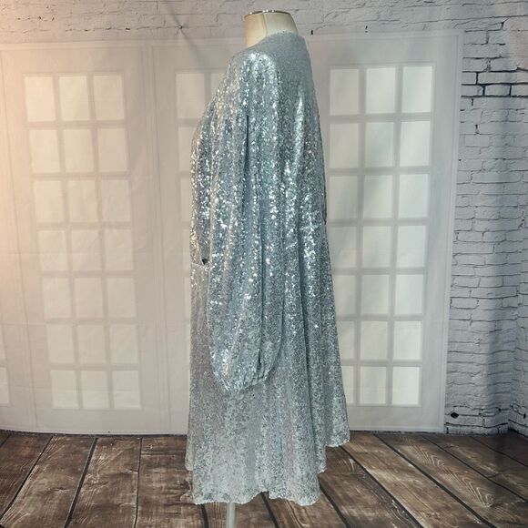 Eloquii NWT Silver Sequin Long Sleeve wrap top party Dress Size 22/24 - Picture 6 of 11